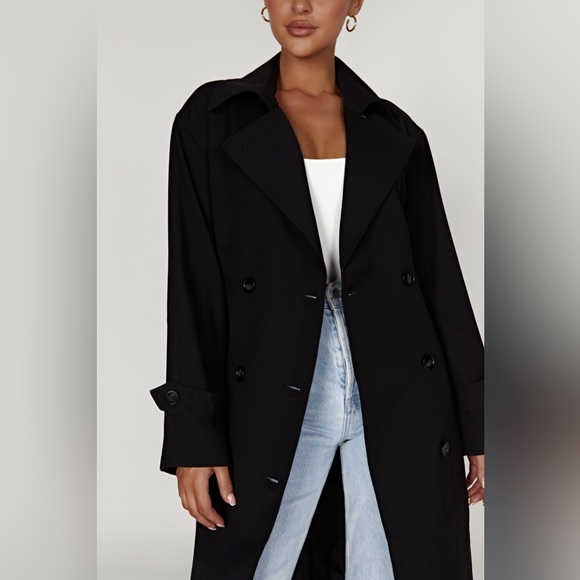 Meshki Kelly Super Oversized Trench Coat in Black Long Jacket - Picture 3 of 11